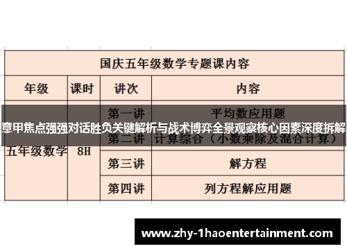 意甲焦点强强对话胜负关键解析与战术博弈全景观察核心因素深度拆解